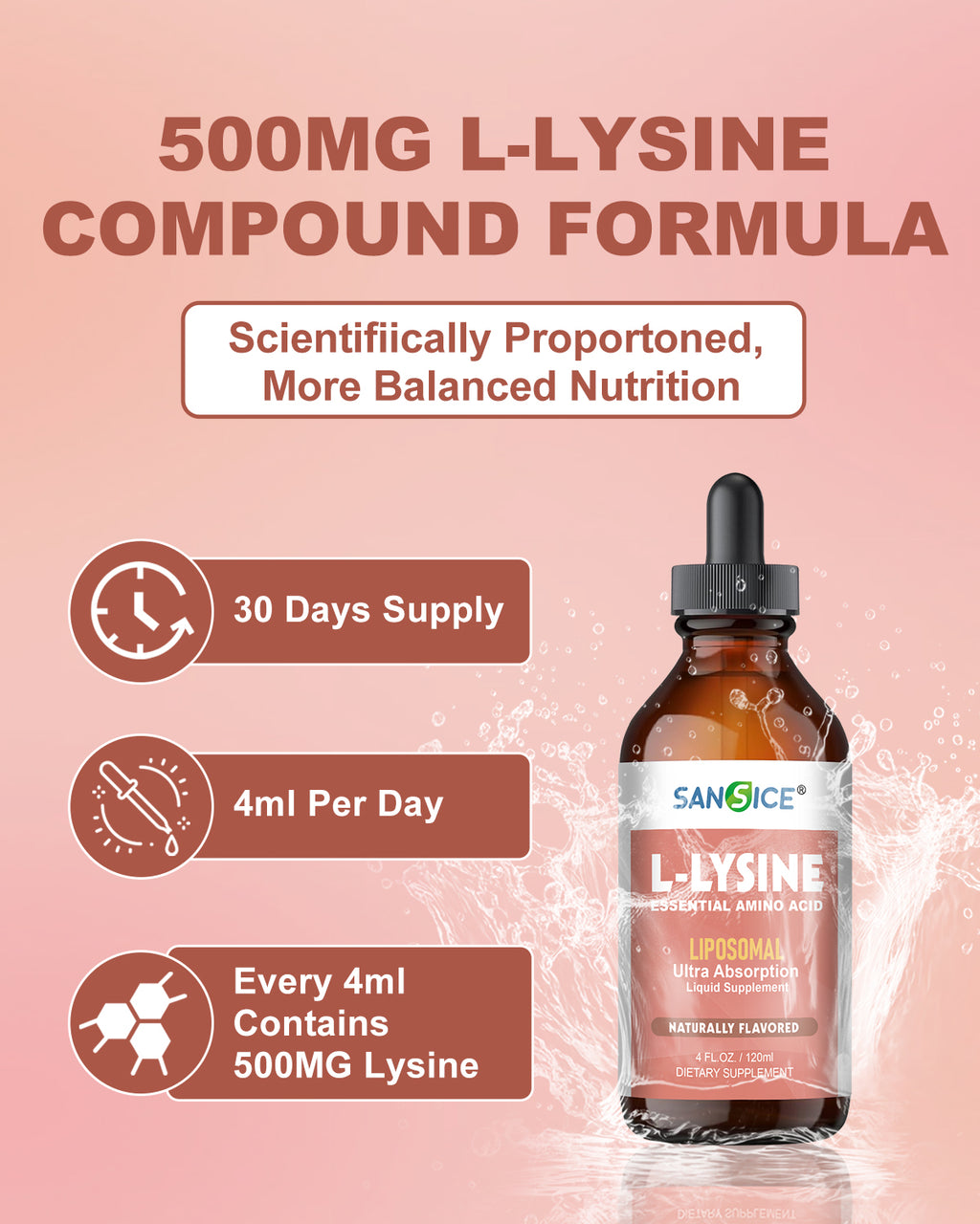 Liquid 500 mg L-Lysine Supplement 4 FL Oz