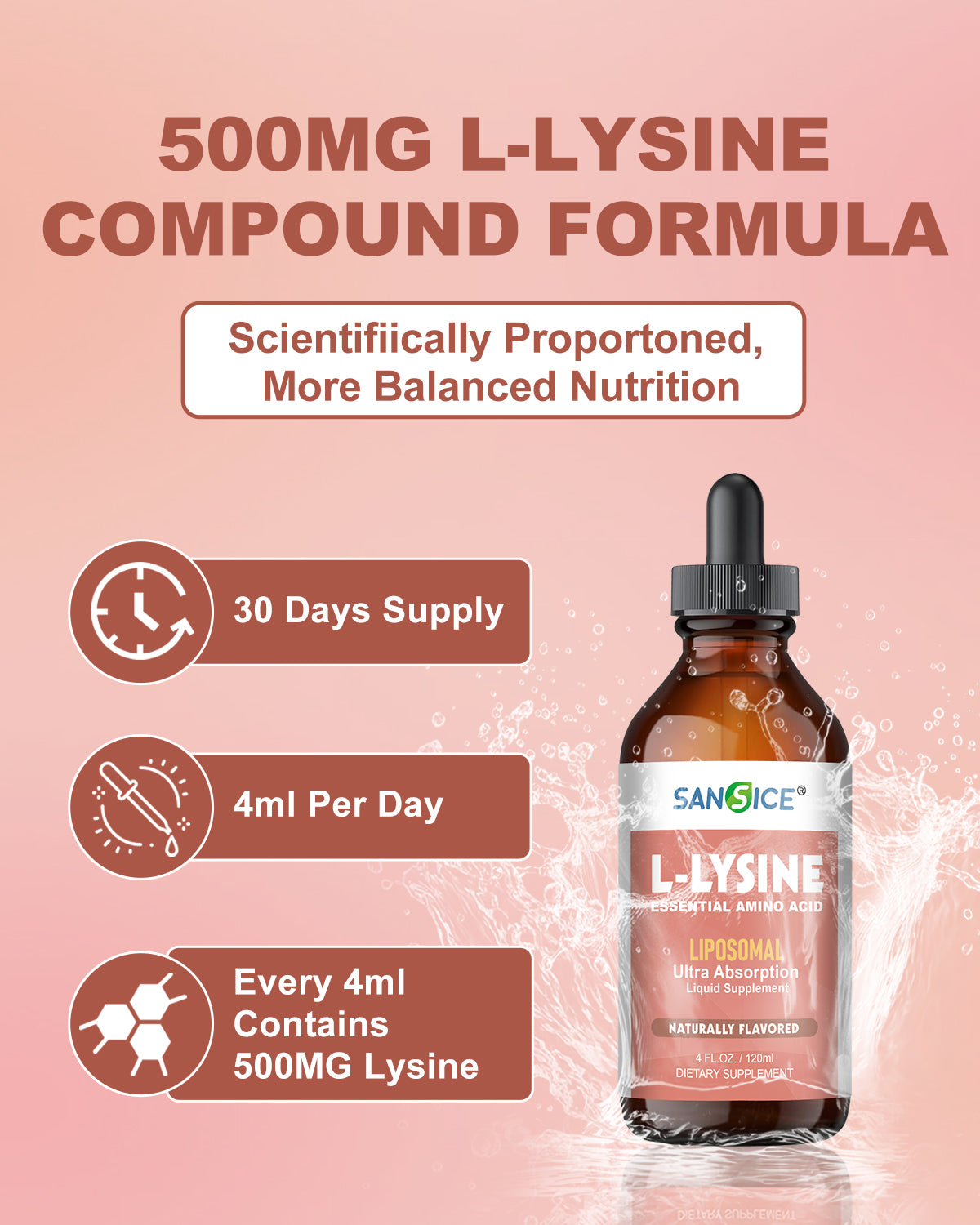 Liquid 500 mg L-Lysine Supplement 4 FL Oz