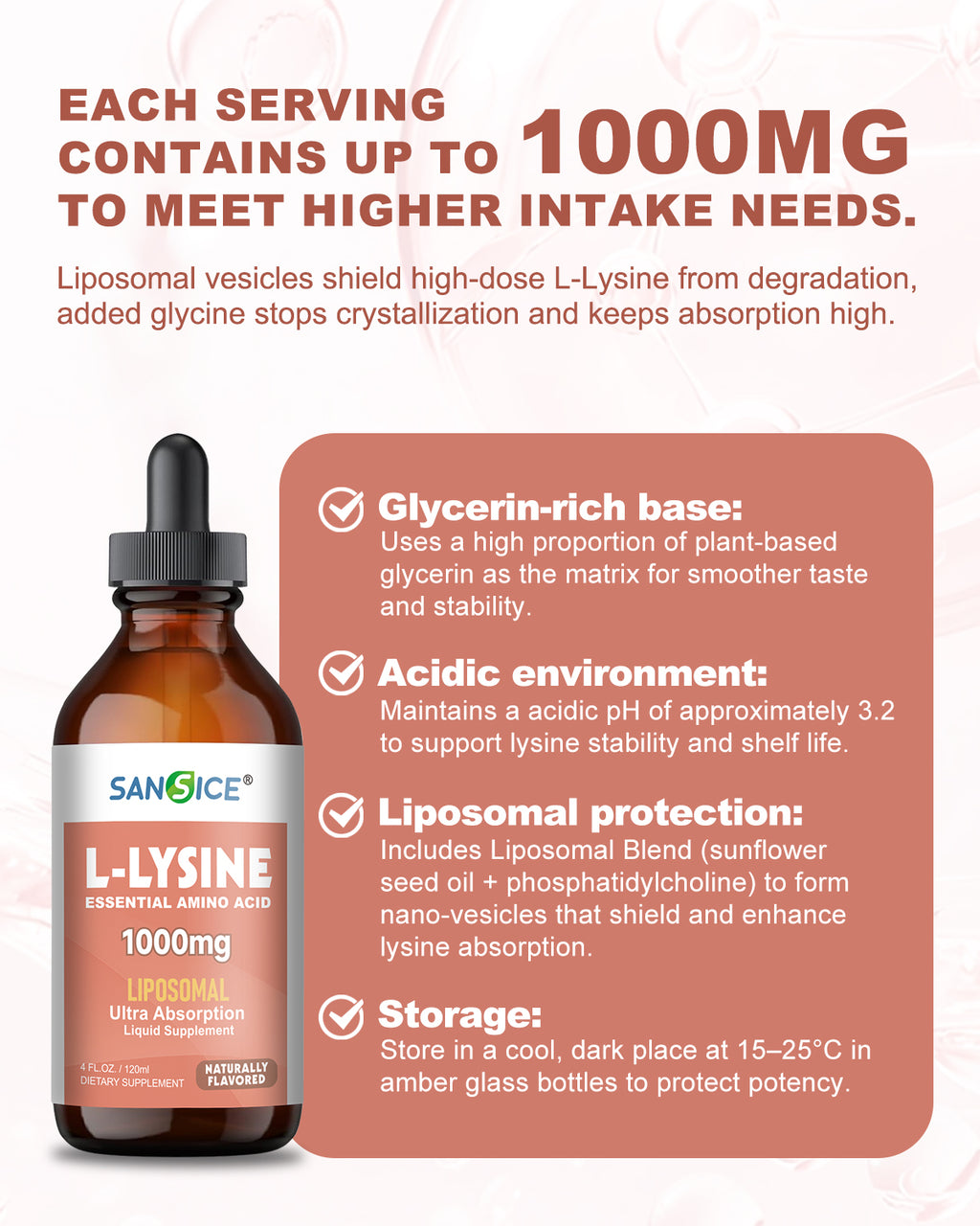 Liposomal L-Lysine 1000mg Liquid Drops-4 fl oz