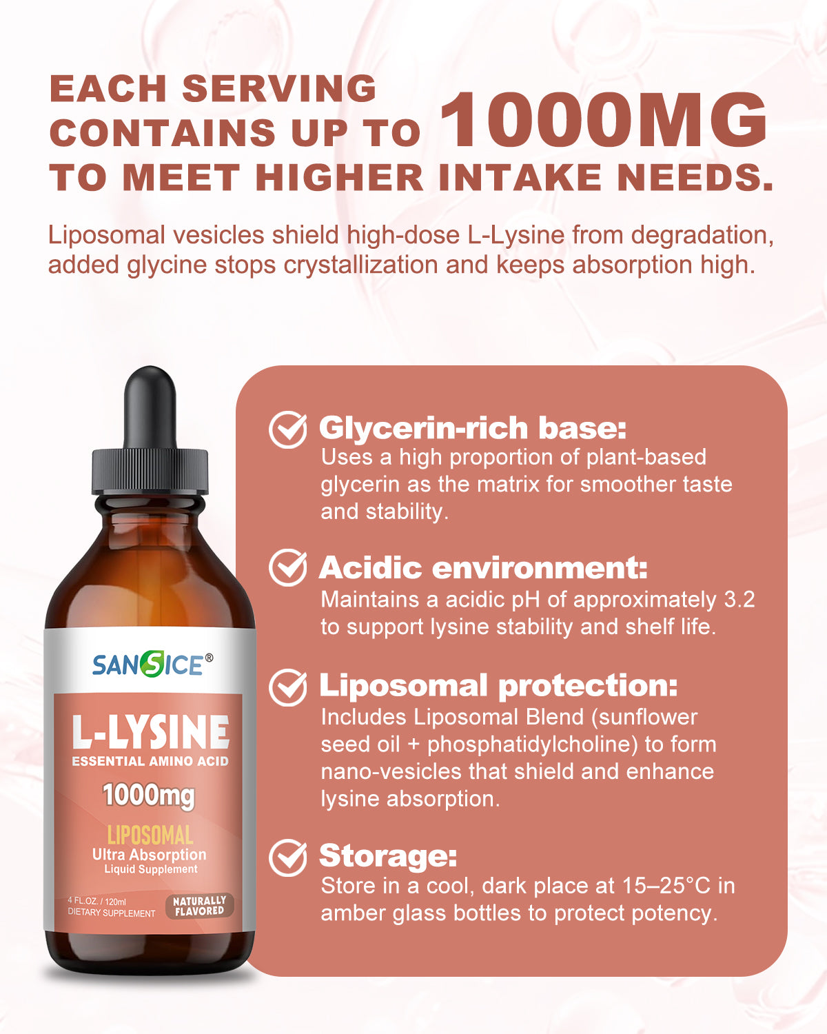 Liposomal L-Lysine 1000mg Liquid Drops-4 fl oz