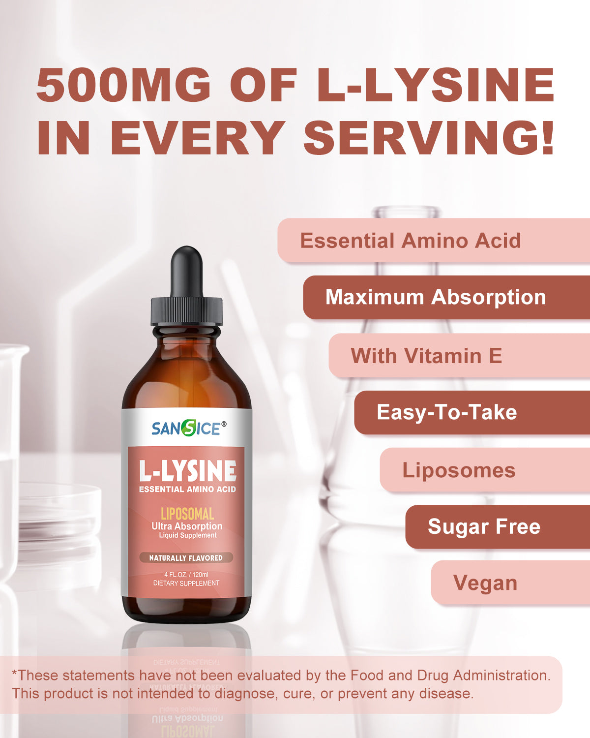 Liquid 500 mg L-Lysine Supplement 4 FL Oz