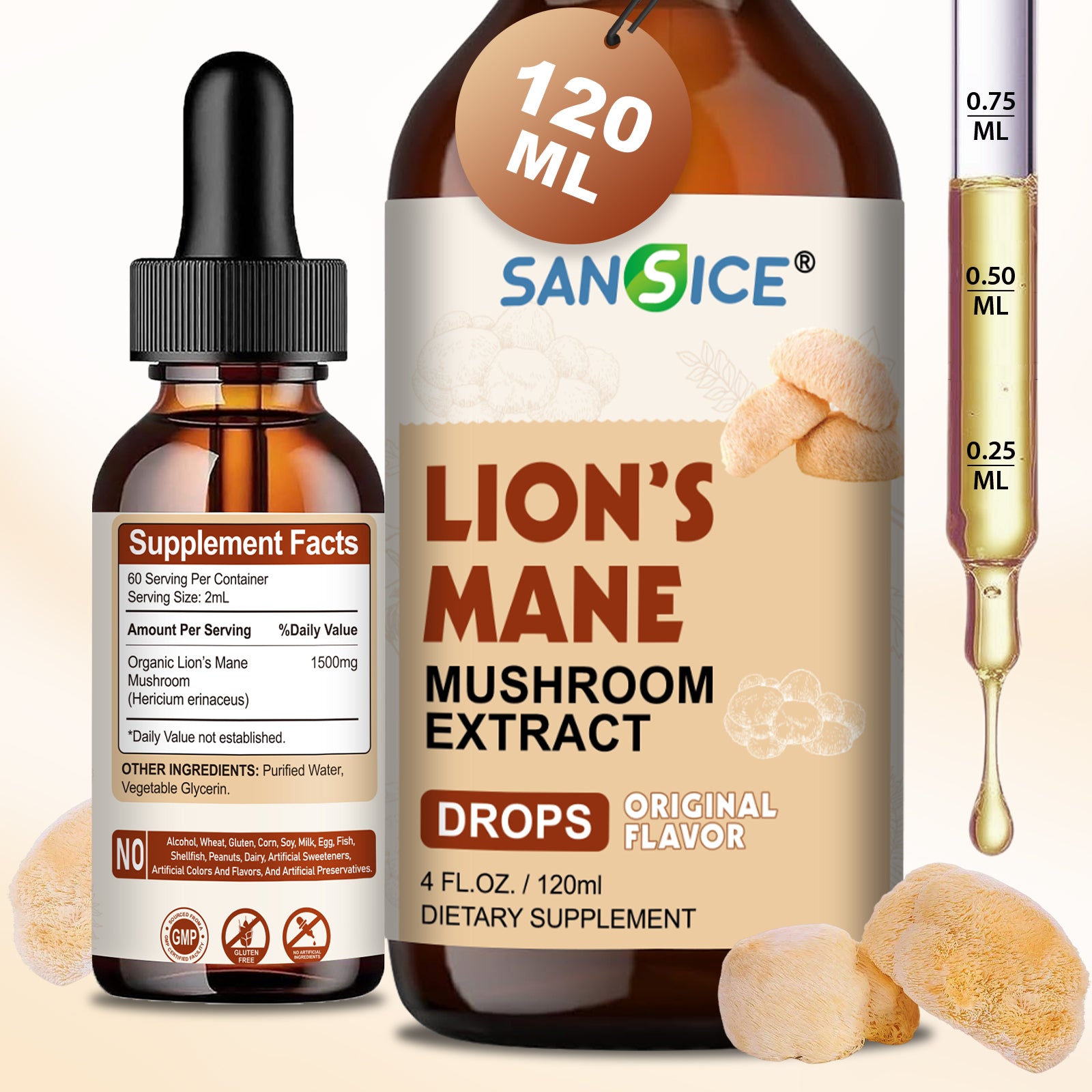 Organic Lion's Mane Focus Liquid Drops - 4 Fl oz