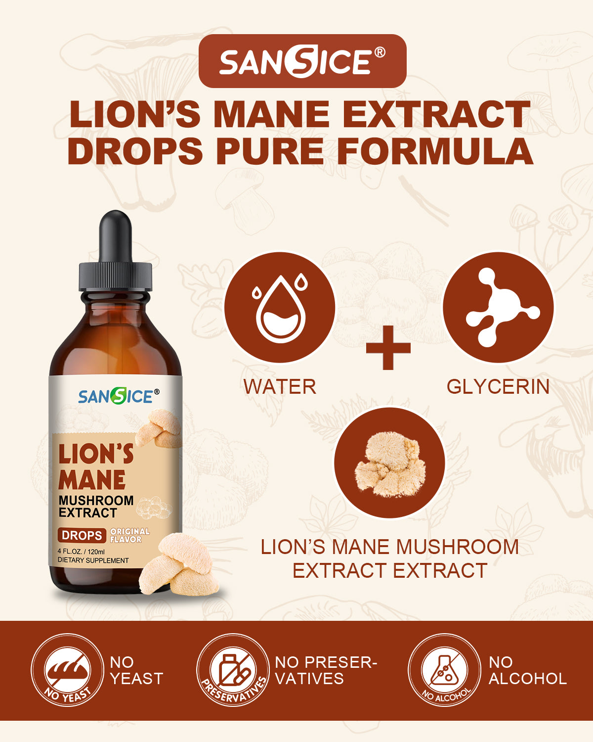 Organic Lion's Mane Focus Liquid Drops - 4 Fl oz